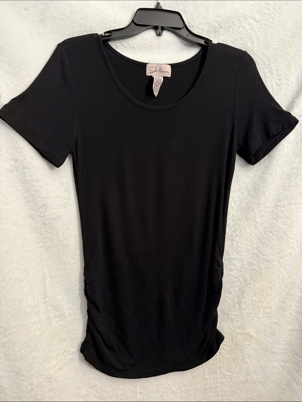 Black Short-Sleeve Ruched Side Women's Top